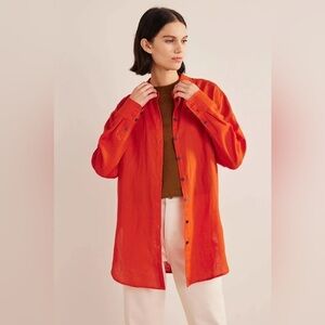 BODEN Women’s Relaxed Linen Shirt Orange Button Down Size 12P Oversized